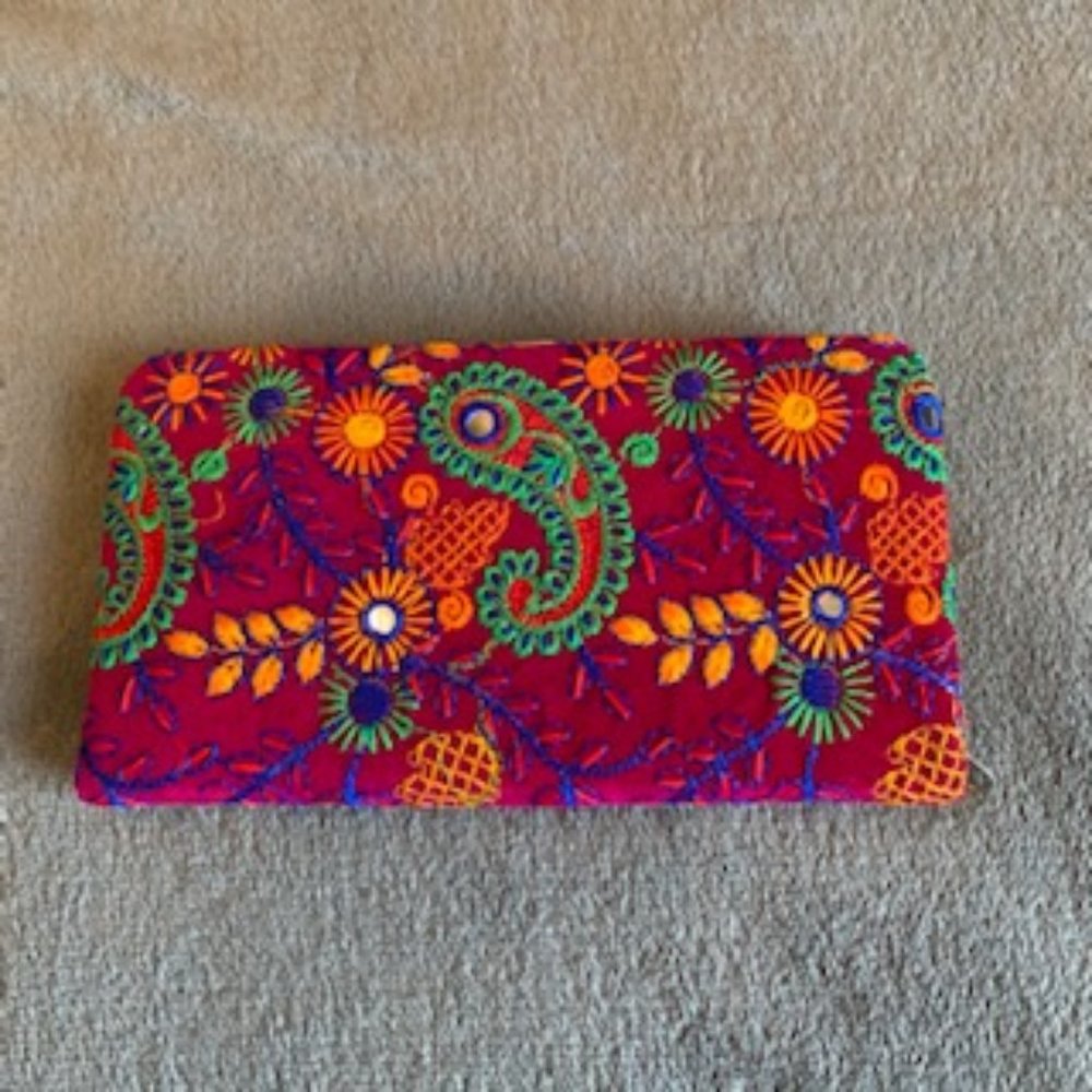 Embroidered clutch